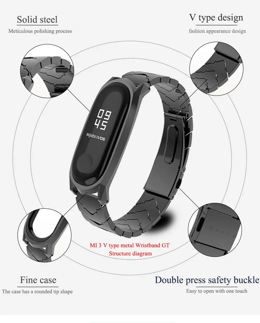 Подходит для Xiaomi mi Band 4 3 ремешок mi band 4 ремешок металлический браслет для Безвинтовой нержавеющей стали mi Band 3 браслет на запястье