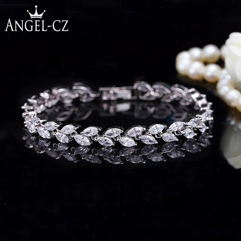 Модный женский браслет для тенниса ANGELCZ с листьями фианитами класса ААА