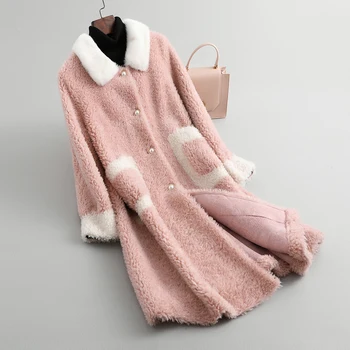 

Mink Fur Collar Autumn Winter Coat Women Clothes 2020 Real Fur Coat Female Wool Jacket Korean Vintage Sheep Shearling ZT4318