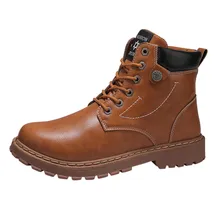 Мужские теплые рабочие ботинки на шнуровке с круглым носком; сезон осень-зима однотонные коричневые кожаные короткие ботинки на низком каблуке ботинки