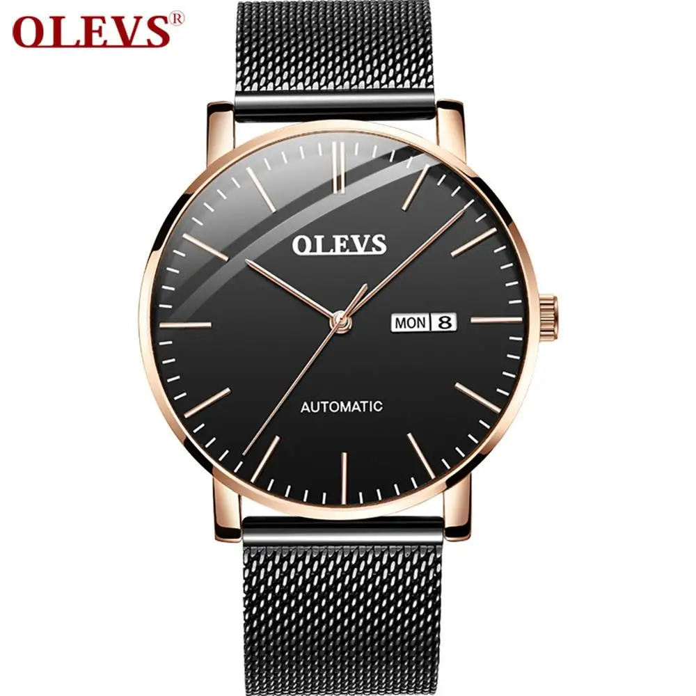 

OLEVS New Automatic Wristwatch Fashion Belt Men Mechanical Watch For Men Business Stainless Mesh Belt Waterproof Thin Male Watch