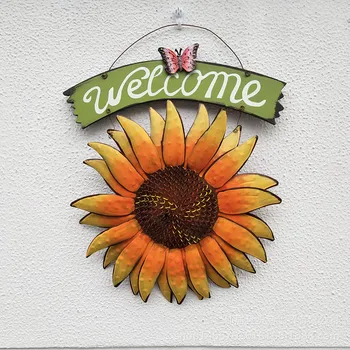 

Wrought Iron Welcome To Sunflower WELCOME Creative Living Room Wall Fence Ornament Wall Hanging Tag