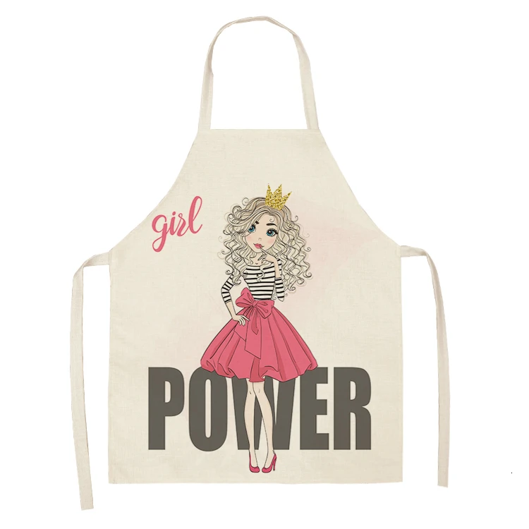Cute Girl Cotton Linen Sleeveless Apron Printed Kitchen Aprons Women Home Cooking Baking Waist Bib Pinafore 53*65cm WQL0151 - Цвет: WQL0151-11
