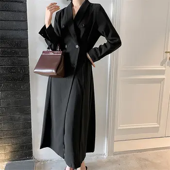 

Hzirip Hot Black Chic Women Warm Waist-Controlled Plus Size Trench Cardigan Autumn Coat Casual Solid Windbreaker Loose Overcoat