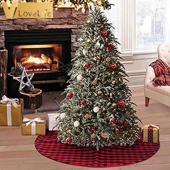 

36" Red and Black Buffalo Plaid Christmas Tree Skirt Xmas Tree Skirt Christmas Decorations for Tree