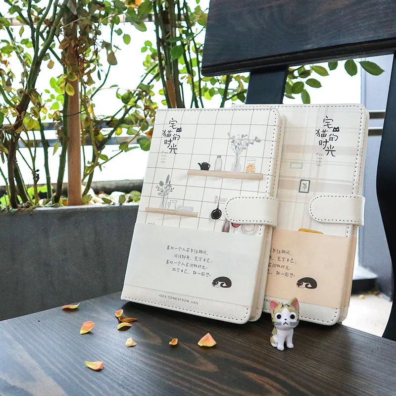 Простой Язык дом Дневник кота Hipster Примечания бухгалтерская книга A5 магнитной застежкой этот простой решеткой горизонтальный пустой ноутбук
