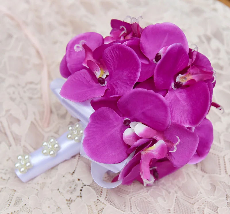 Kyunovia Mini Flower Girl Wedding Bouquet Bridesmaid Wedding flowers orchid Bridal bouquet Ribbon Fake Wedding BY12