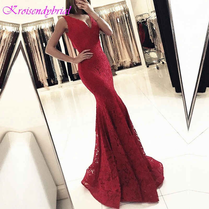 

SQM200 Robe De Soiree longue Lace Mermaid Sheath Evening Dresses Elegant Prom Formal Dresses 2019 Simple