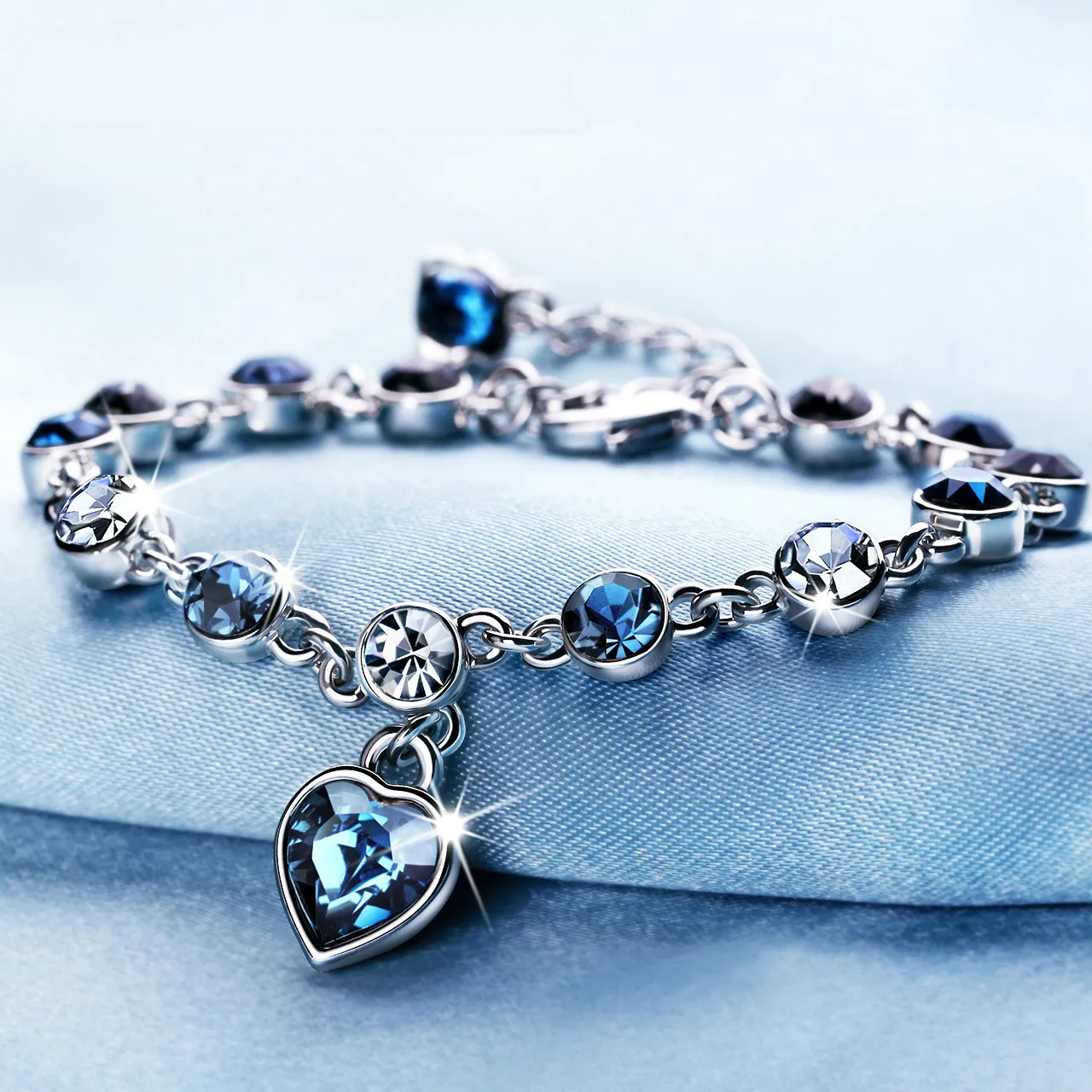 Серебряный Сапфировый Браслет для женщин, романтические Синие Ювелирные изделия в форме сердца, женские браслеты kehribar bizuteria