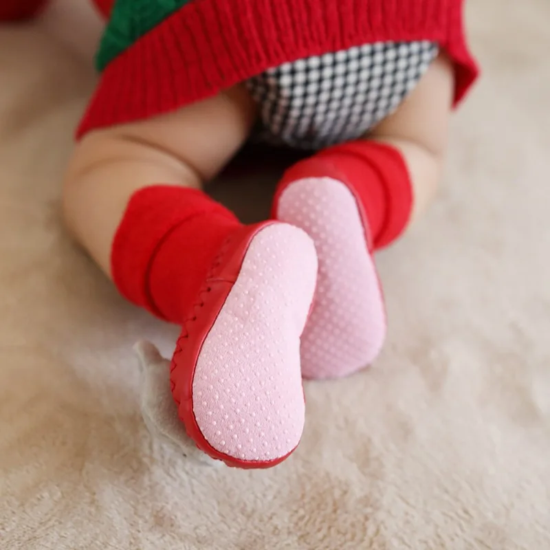 

Autumn And Winter Looped Pile Thick Stereo Cartoon Baby Ankle Sock Christmas Infant Anti-slip xue ayumi wa Children Bright Red F