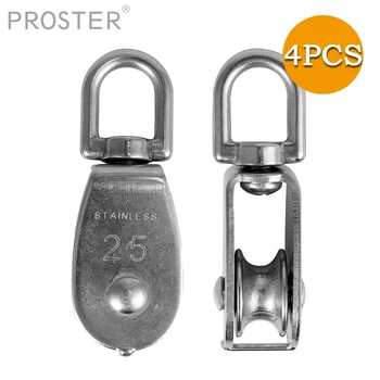 

PROSTER 4Pcs M25 Pulleys 304 Stainless Steel Single Wheel Swivel Lifting Rope Pulley Block Tool Set Loading Capacity Up To 100kg