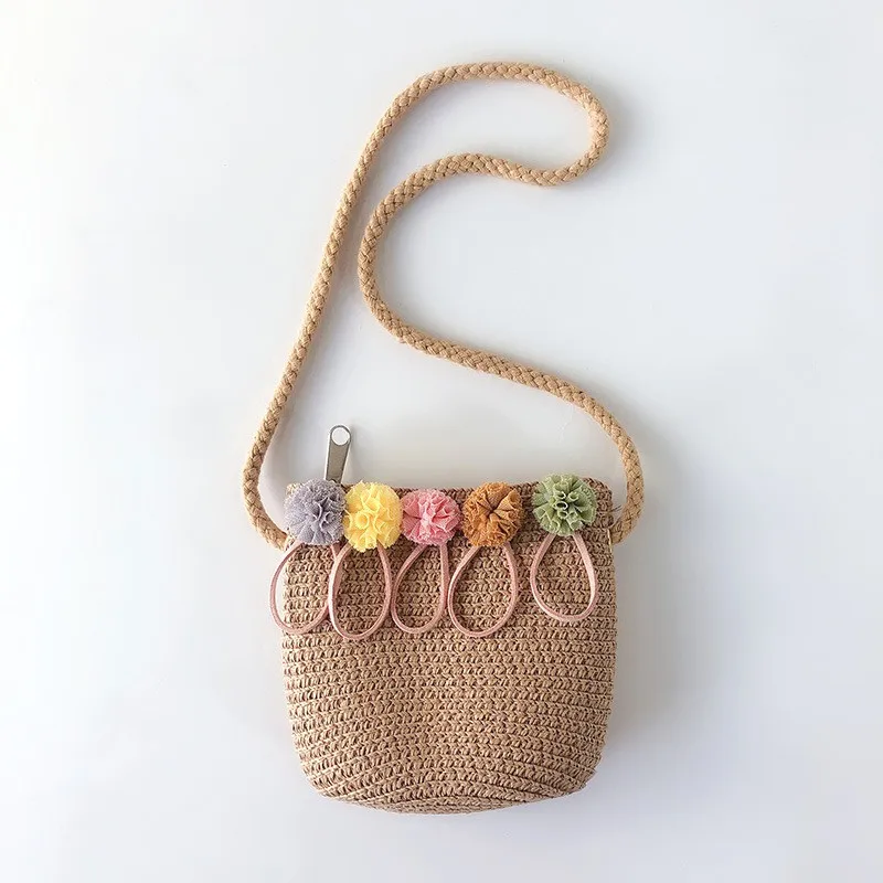 Модная детская сумка через плечо с кисточками для девочек, мини тканая сумка, сумочка для монет, Пляжная соломенная сумка для детей - Цвет: K