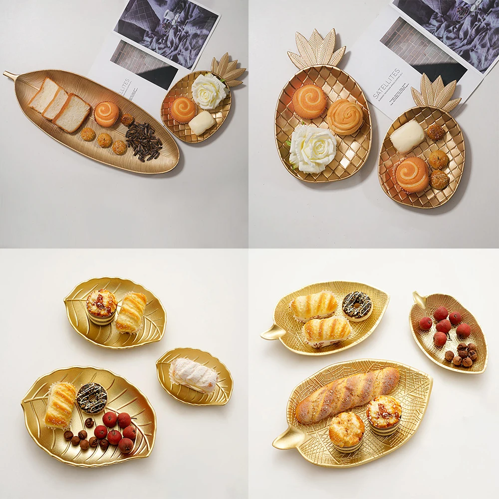 Nordic Decorative Tray Gold Pineapple Leaf Shape Serving Jewelry Pallet Fruit Snack Dish Table Decoration Storage Organizer | Дом и сад