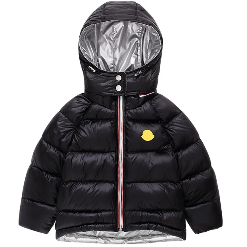 Новая зимняя детская Двусторонняя куртка-пуховик для мальчиков и девочек со съемным капюшоном, теплое пуховое пальто на белом утином пуху