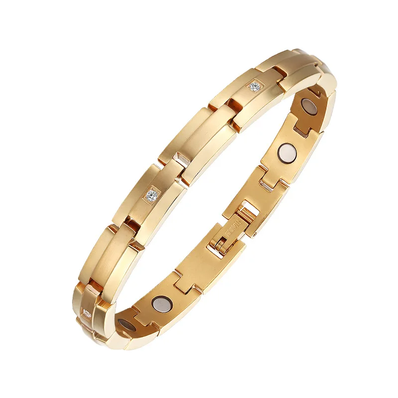 OKtrendy Women Crystal Charm Bracelet Gold Color Power Magnetic Bracelets Benefits Healthy Bio Energy 3000 Gauss Pure Titanium