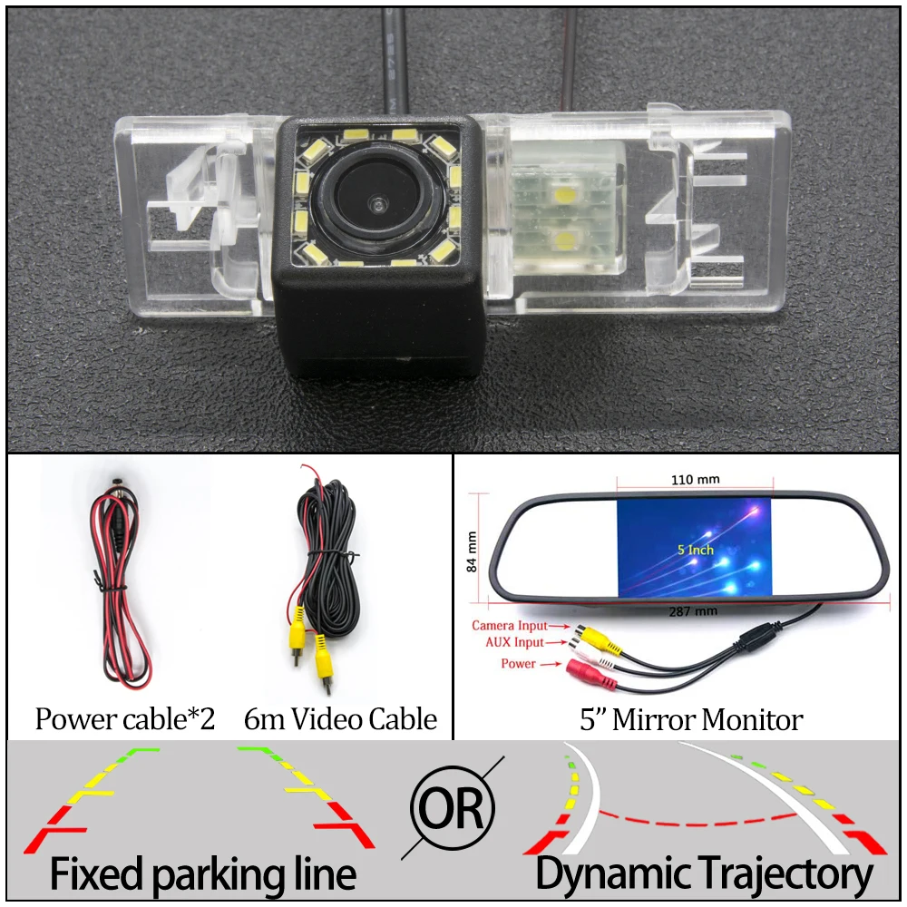 Фиксированная или траектория Автомобильная камера заднего вида для Nissan Note/Tone NOTE E11 2005-2013 geely vision x6 автомобильные аксессуары для парковки заднего вида - Название цвета: 12LED N 5 in Mirror