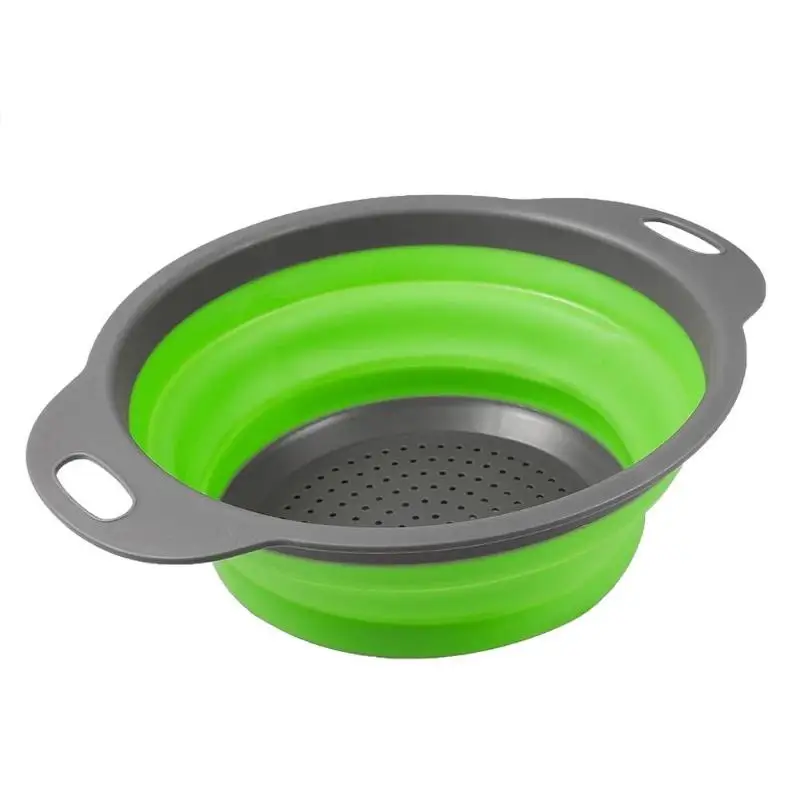 Circular Telescopic Folding Leachate Silica Gel Basket Fruit Washing Basket - Цвет: Зеленый