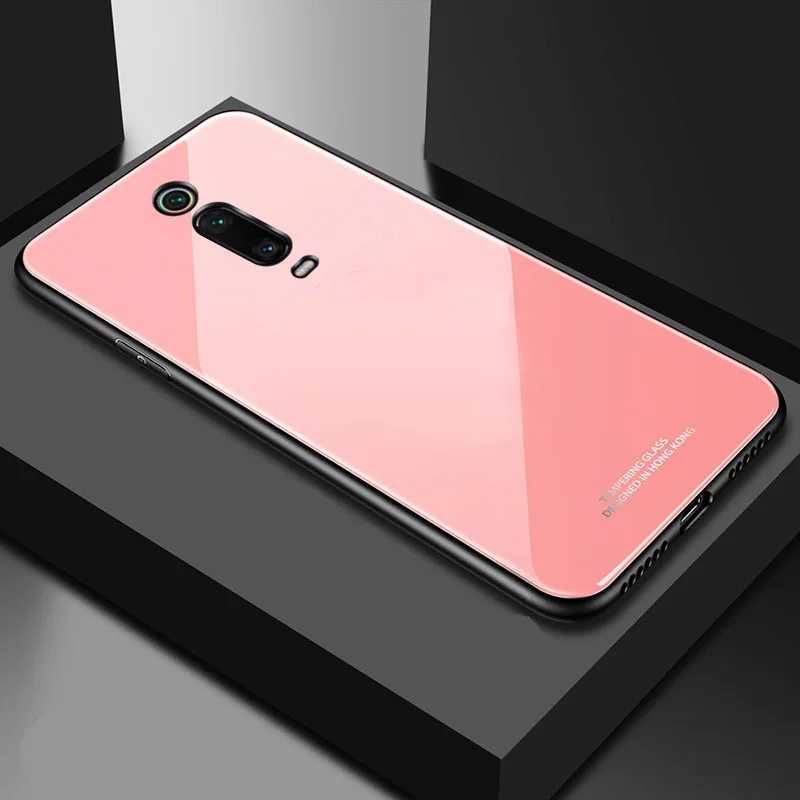 pink Yuetuo Роскошный Жесткий стеклянный зеркальный чехол для xiaomi redmi k20 pro k20pro k 20 силиконовый чехол для телефона etui - Color: pink