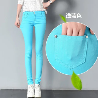Sky blue Модная уличная одежда, сексуальные джинсы с низкой талией, женские повседневные Стрейчевые обтягивающие джинсы, яркие цвета, джинсовые брюки, промытый карандаш, брюки - Цвет: Sky blue