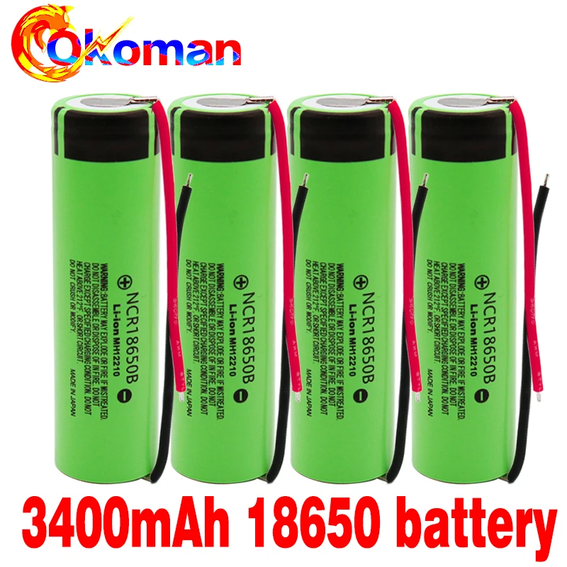 2020 100% New Original 18650 battery NCR18650B 3.7 v 3400 mah Lithium Rechargeable Battery For Flashlight batteries + wire | Электроника