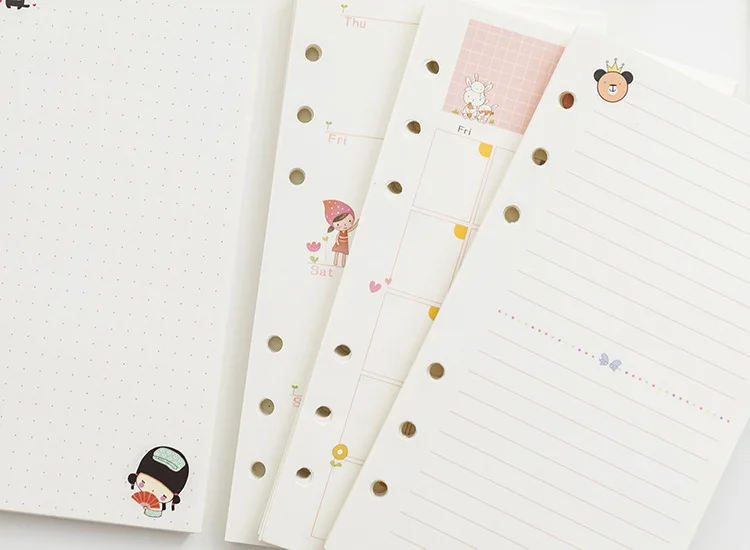 A5, A6, lose Blätter, Kawaii, 45 Blatt, lose Blätter, Notizbuch, Papier, Nachfüllung, Spiralbinder, Index, Innenseite, täglich, monatlich, wöchentlich, Agenda – Detail 15