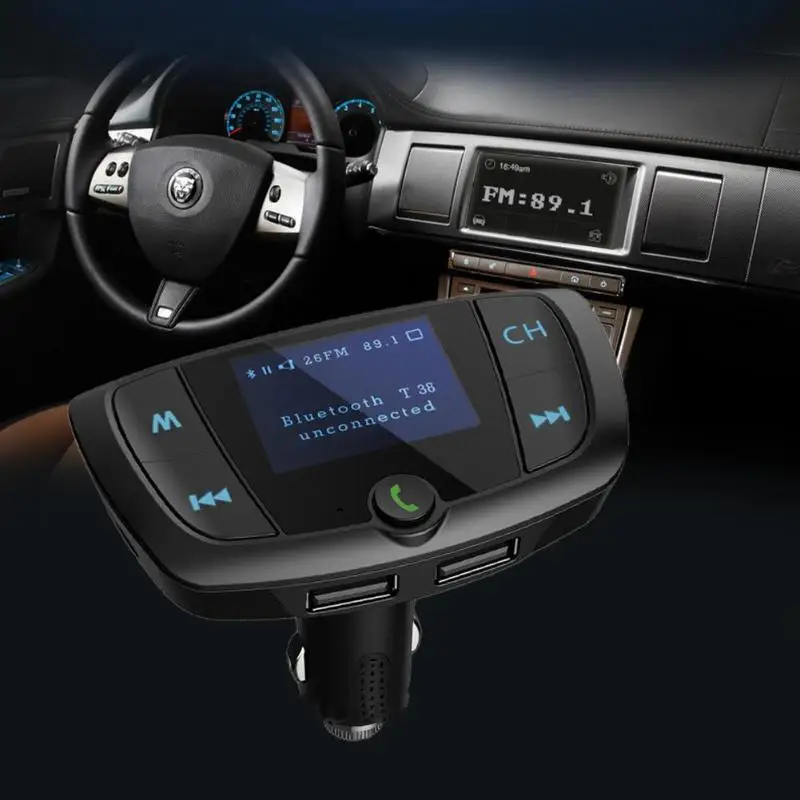 T38 Handsfree Bluetooth 4,2 fm-передатчик двойной USB ЖК-дисплей автомобильное зарядное устройство Черный Поддержка Формат APE/FLAC/WMA/MP3/WAV