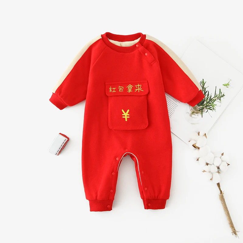 Boy& Girls Baby Rompers Winter Newborn Baby Jumpsuits New Baby New YEAR Clothes Kids Long Sleeve Romper 3m-12m
