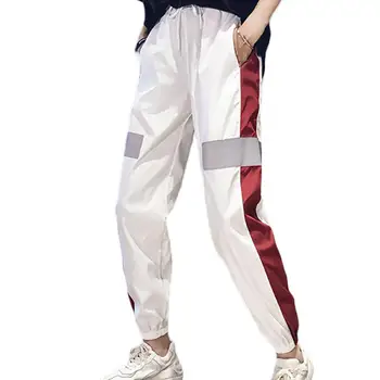 

2020 New yWomen Reflective Stripe Drawstring Loose Sport Pants Hip Hop Trousers Streetwear
