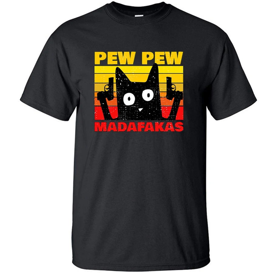 Мужская Винтажная футболка с забавным котом Pew Madafakas новая летняя в стиле хип хоп