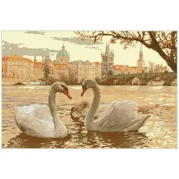 

Swan family animals patterns Counted Cross Stitch 11CT 14CT DIY Chinese Cross Stitch Kits Embroidery Needlework Sets
