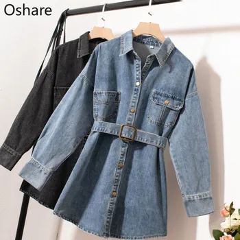 

Clothes Denim Jackets Women Coat 2020 Autumn Denim Jackets for Women Jeans Breasted Denim Coats Belt Female Feminine Clothing