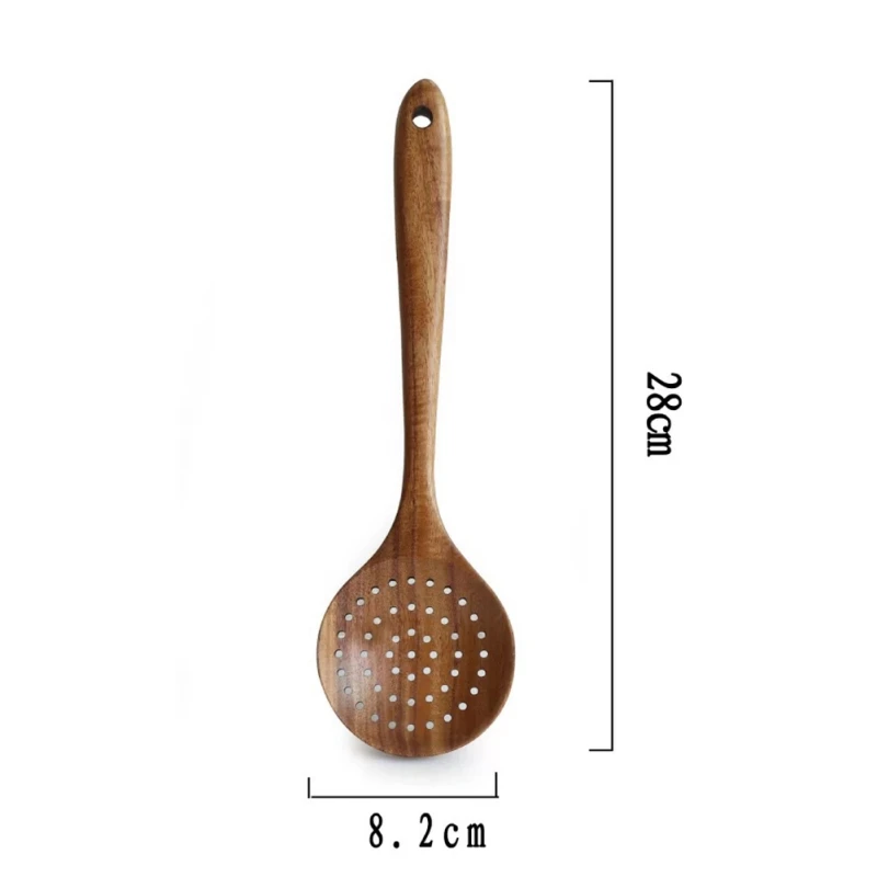 Натуральное тиковое дерево посуда ложка длинный дуршлаг для риса шумовка для супа поварские ложки Совок кухонный набор инструментов - Цвет: D