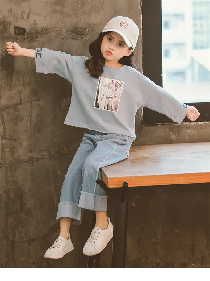 Детский спортивный костюм для девочек, комплект осенней одежды для девочек-подростков, топ с длинными рукавами и штаны, повседневная детская одежда для девочек 6, 7, 8, 9, 10, 11, 12 лет - Цвет: as picture