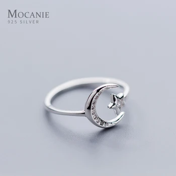 

Mocanie Authentic 925 Sterling Silver Twinkling Zircon Star Moon Opening Finger Ring for Women Adjustable Ring Fine Jewelry Gift