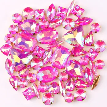 

Gold claw setting 50pcs/bag shapes mix jelly candy Fuchsia AB glass crystal sew on rhinestone wedding dress shoes bags diy