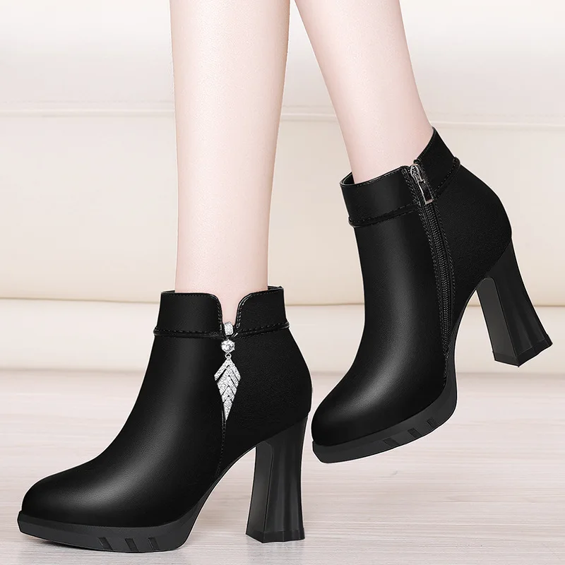 

Chunky High Heel Boots Martin Boots Women's British-Style 2019 Autumn & Winter New Style Boots WOMEN'S Shoes Leather Boot
