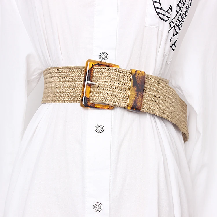 Braided Belt With Wooden Buckle Ladies Casual Solid Luxury Fashion