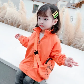 

Small Children's Casual Coat Little Girl Pure Color Long Sleeve Mandarin Collar Zipper Jackets Toddler Kids Loose Tops Outerwear