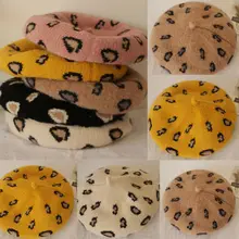 Модный тренд, шерстяной берет для маленьких девочек, Осень-зима-весна, новые теплые милые леопардовые шапки-береты для детей 2-6 лет