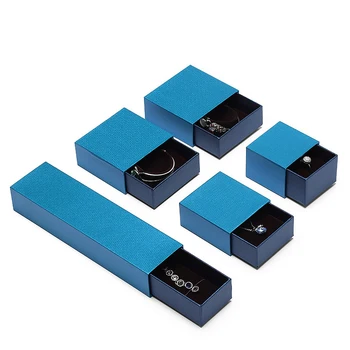 

10pcs Blue Paper Jewelry Box Drawer Style For Earring Ring Necklace Bracelet Box Champagne Paper Jewelry Gift Packaging Newest