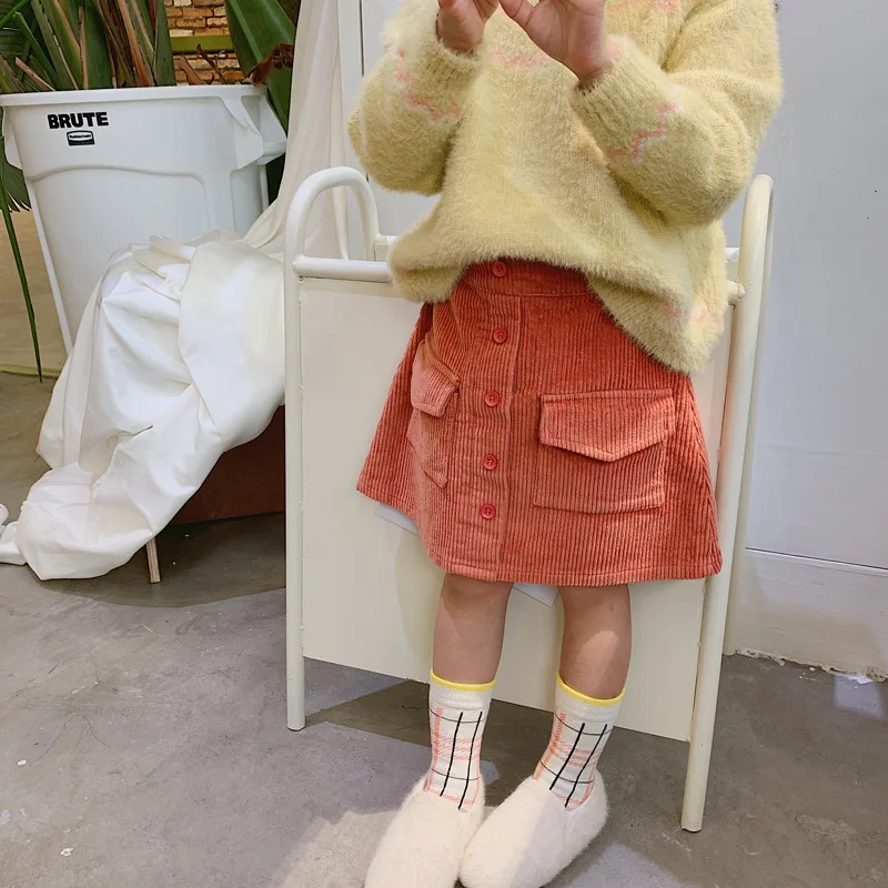 Г. Осенне-зимние вельветовые юбки для маленьких девочек детская одежда в Корейском стиле шикарная юбка трапециевидной формы для малышей - Цвет: Оранжевый