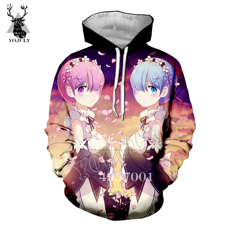 12 YOJULY унисекс модный Женский Повседневный пуловер, свитер аниме 3D принт Re: zero Твин горничной рам и рем 3D принт Харадзюку толстовка с капюшоном Y399 - Цвет: 12