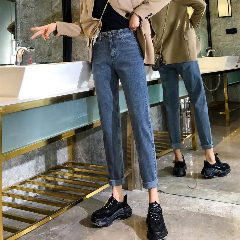 

Stretch Mom Jeans Loose High Waist Slim Straight Wide Leg Radish Daddy Harlan Ankle-Length Pants Baggy Jeans Fall 2020 Women