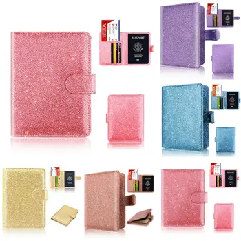 

Hot Fashion Sequined Glitter Passport Holder Cover Wallet RFID Blocking PU Leather Card Holder Case Travel Passport Cover NEW
