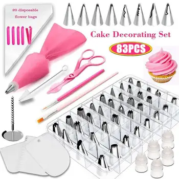 

62/83pcs Cake Decorating Supplies Sets with Icing Tips/Pastry Bags/Icing Smoother Piping Nozzles Coupler DIY Baking Pastry Tool