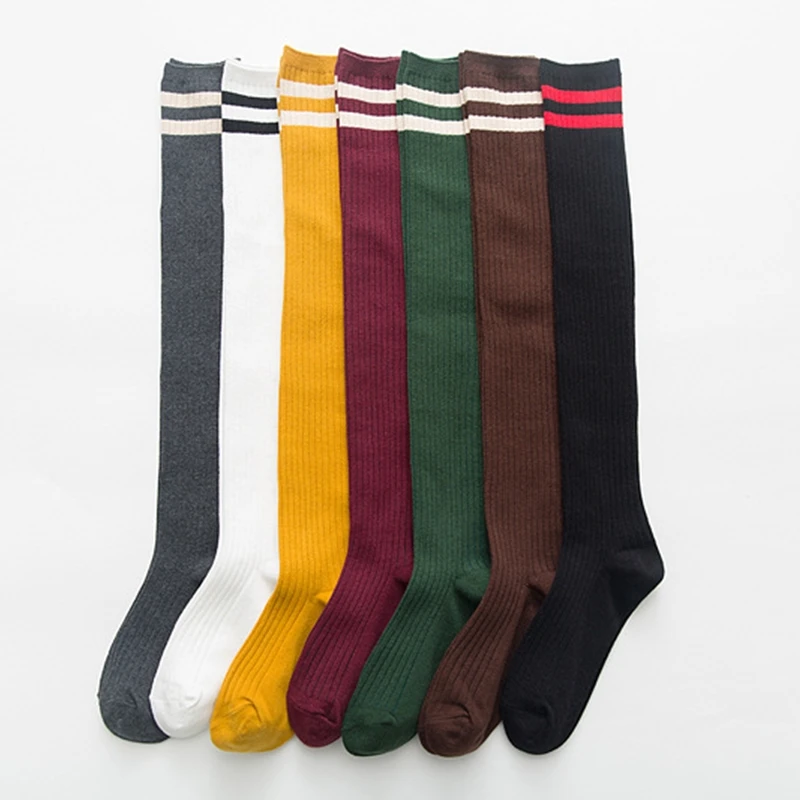

XPAY Autumn Winter Women New Fashion Cotton Long Calf Kneehigh Stockings Solid Color With Stripes Fast Delivery
