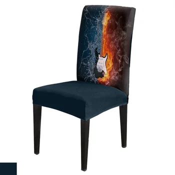 

Water Fire Electric Guitar Lightning Dining Chair Cover Spandex Elastic Chair Slipcover Case Stretch for Wedding Hotel Banquet