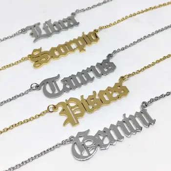 

Women's Fashion 12 Constellation Necklace Stainless Steel Long Chain Aries Taurus Gemini Cancer Letter Necklace Mom Zodiac Gifts