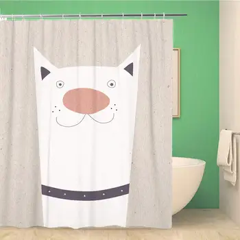 

Bathroom Shower Curtain Purple Animal Dog on Kraft Cartoon Childish Collar Cute Polyester Fabric Waterproof Bath Curtain Set