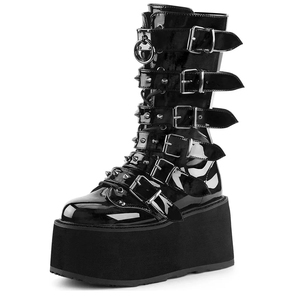 GIGIFOX Brand Big Size 43 Fashion Gothic Rianbow Platform Buckles Zipper Colorful Great Quality Motorcycle Boots Woman Shoes 